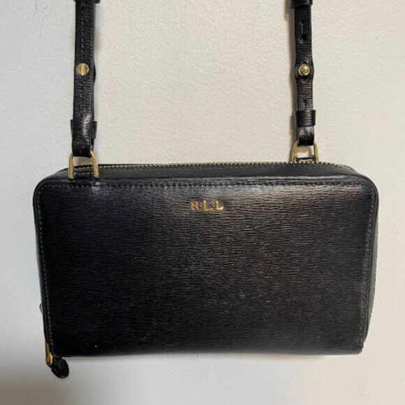 Lauren Ralph Lauren (LRL)Black Leather Women's Crossbody Wallet Clutch Small - Picture 3 of 16